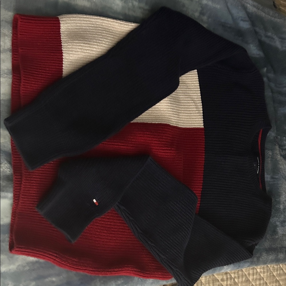 Tommy Hilfiger Navy, Red, and White Crewneck Sweater